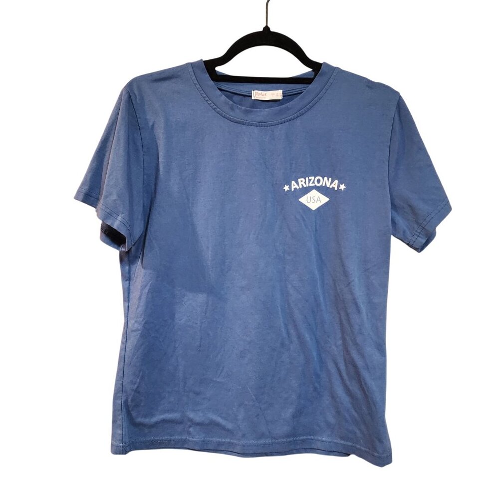 Romwe Blue "Arizona USA" Graphic T-Shirt Size L 100% Cotton Unisex Casual Tee